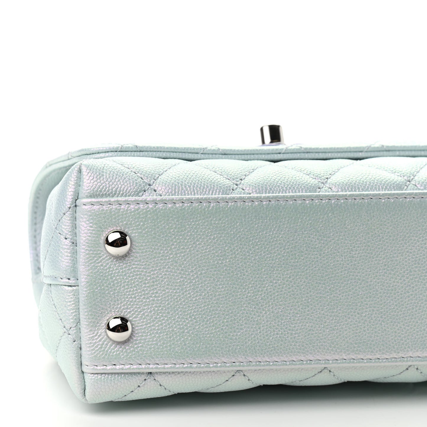 Iridescent Caviar Quilted Extra Mini Coco Handle Flap Light Blue