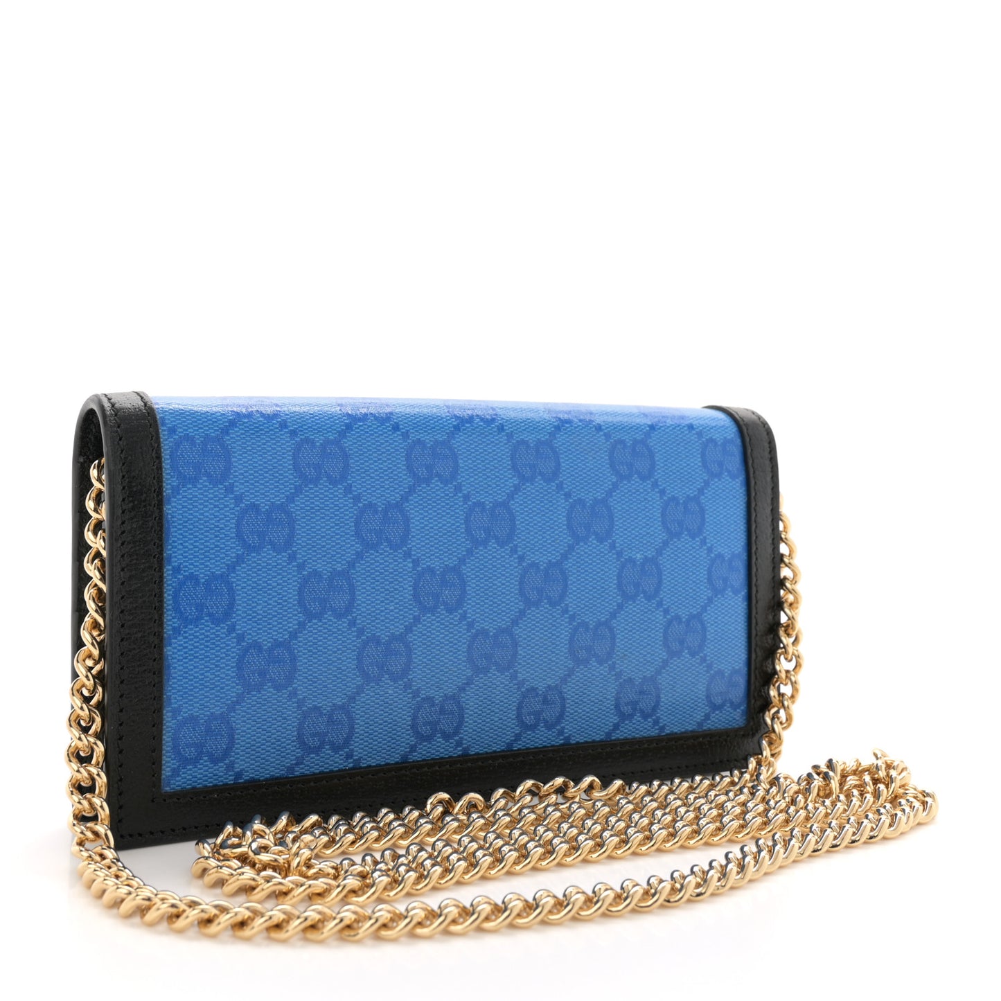 X ADIDAS Monogram Textured Dollar Calfskin Trefoil Embossed Wallet On Chain Blue