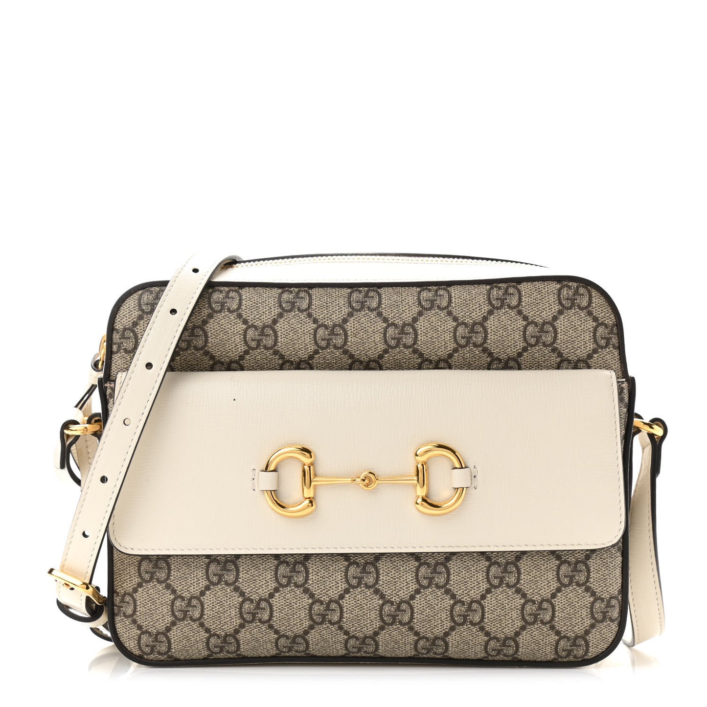 GG Supreme Monogram Small Horsebit 1955 Shoulder Bag Beige Mystic White