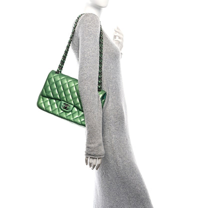 Chanel Patent Calfskin Quilted Jumbo Double Flap Green 2 of 11