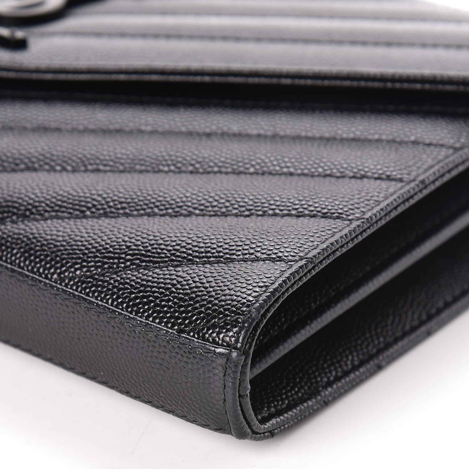 Saint Laurent Grain De Poudre Matelasse Chevron Monogram Chain Wallet Black 8 of 13