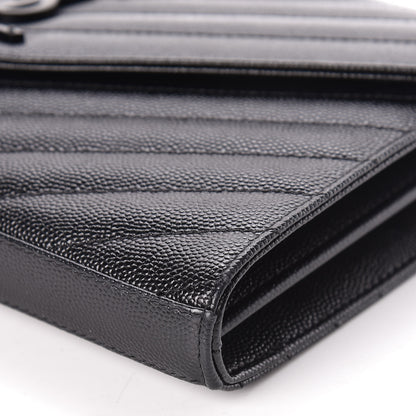 Saint Laurent Grain De Poudre Matelasse Chevron Monogram Chain Wallet Black 8 of 13