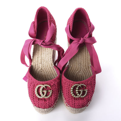 Gucci Cotton Crochet Pearly GG Ankle Wrap Platform Espadrille Wedges 36 Cyclamen Rose 5 of 12