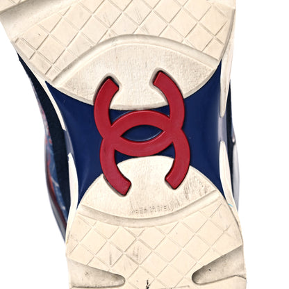 Chanel Canvas Suede Calfskin Womens CC Sneakers 35.5 Navy Red Black 6 of 14