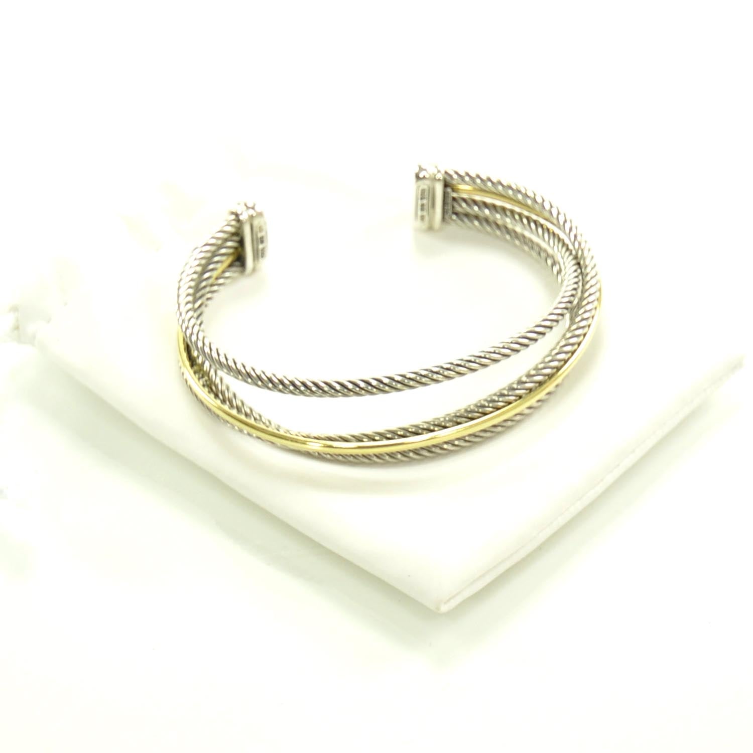 David Yurman Sterling Silver and 18k Gold Crossover Cuff 6 of 6