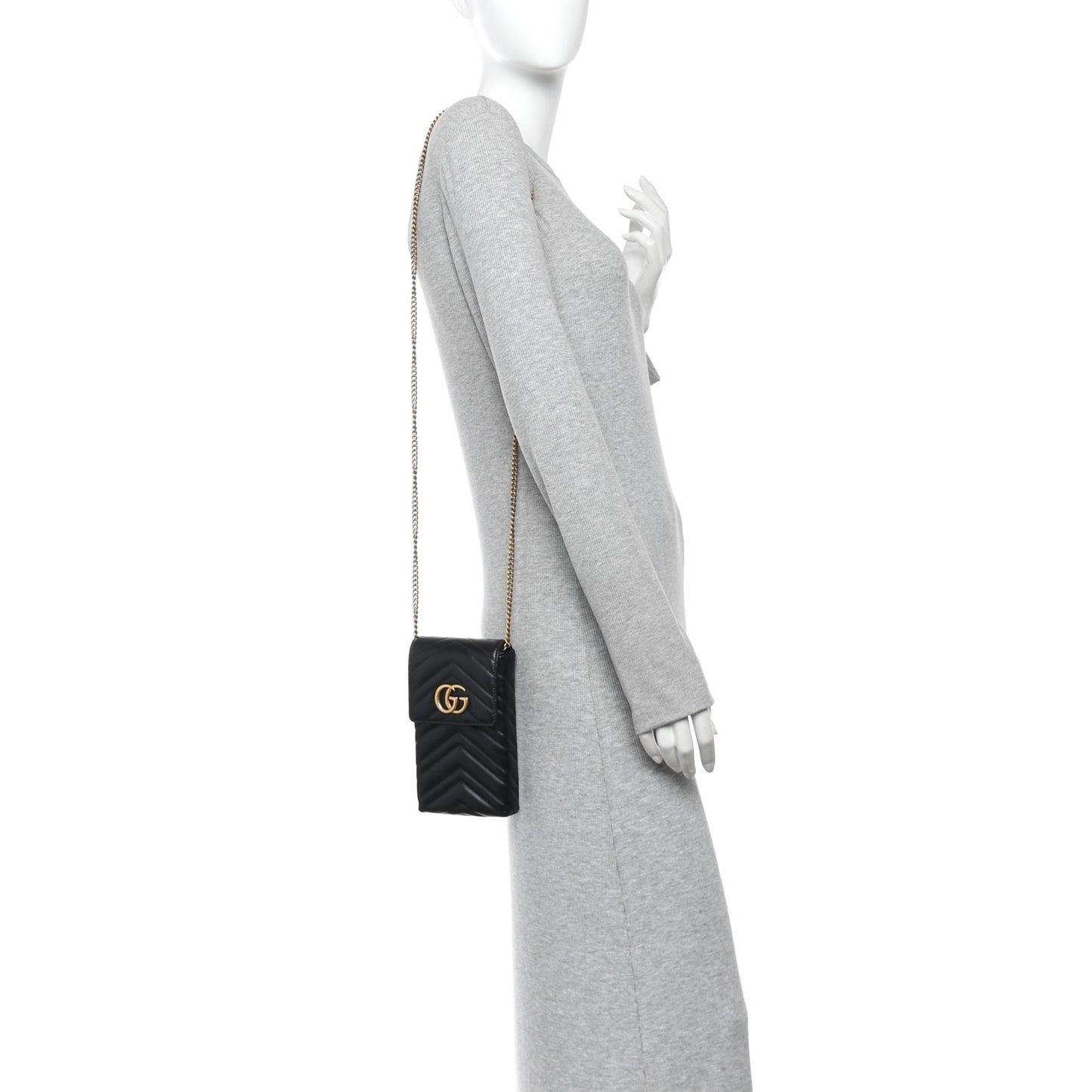 Calfskin Small GG Marmont Phone Crossbody Bag Black