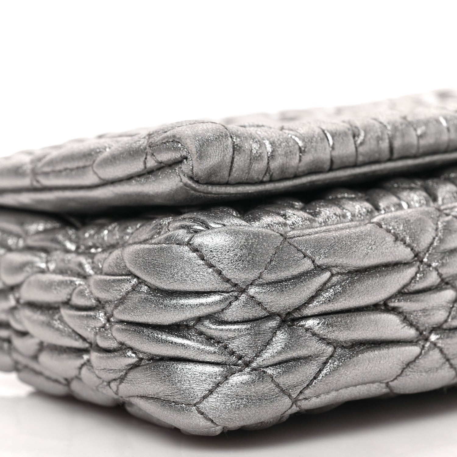 Miu Miu Metallic Nappa Matelasse Crystal Flap Clutch Cromo 8 of 9