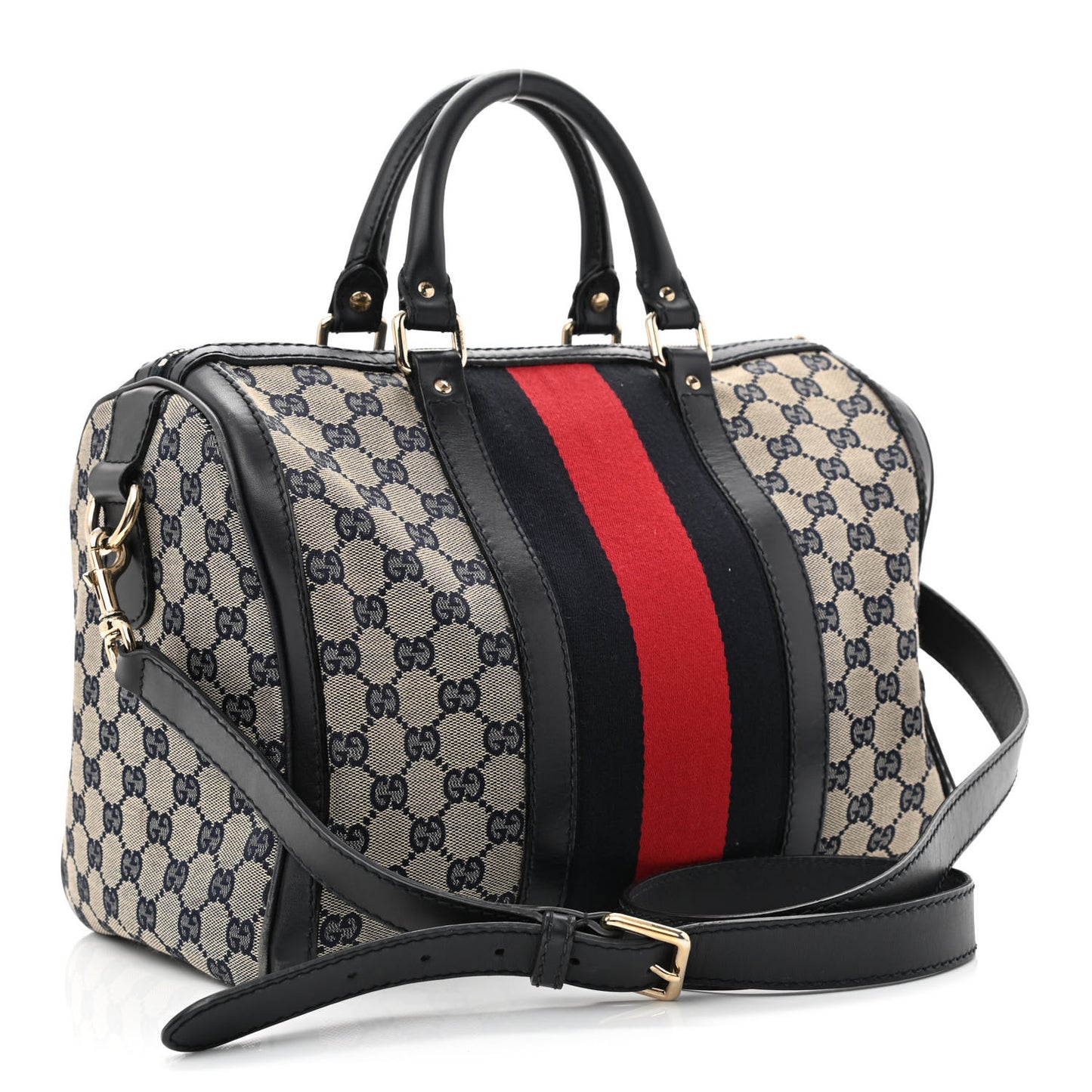 Monogram Selleria Calfskin Vintage Web Medium Boston Beige Blue