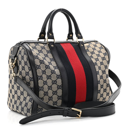 Gucci Monogram Selleria Calfskin Vintage Web Medium Boston Beige Blue 3 of 15