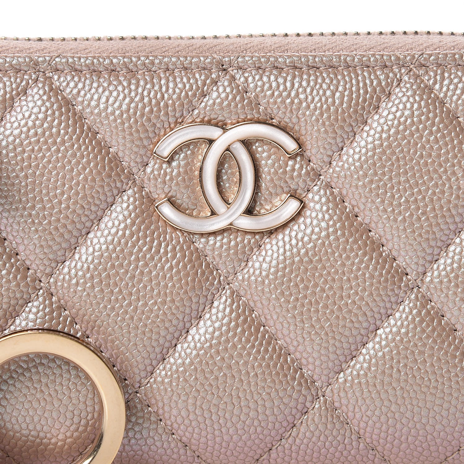 Chanel Iridescent Caviar Quilted Key Holder Case Light Gold 8 of 11