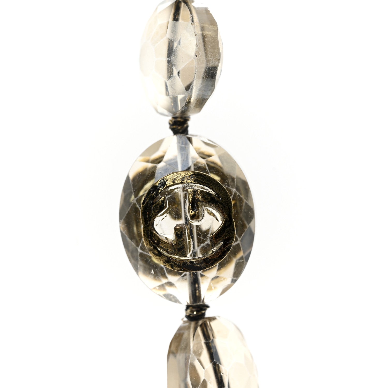 Gucci Metal Crystal Bead Flower Long Necklace Gold 4 of 7