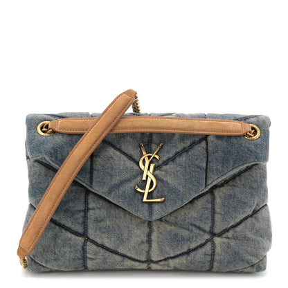 Saint Laurent Denim Quilted Small Loulou Puffer Monogram Chain Satchel Blue Cinnamon 1 of 10
