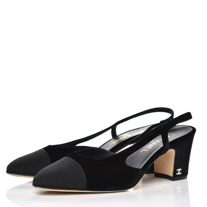 Chanel Velvet Grosgrain Cap Toe CC Slingback Pumps 39.5 Black 3 of 9