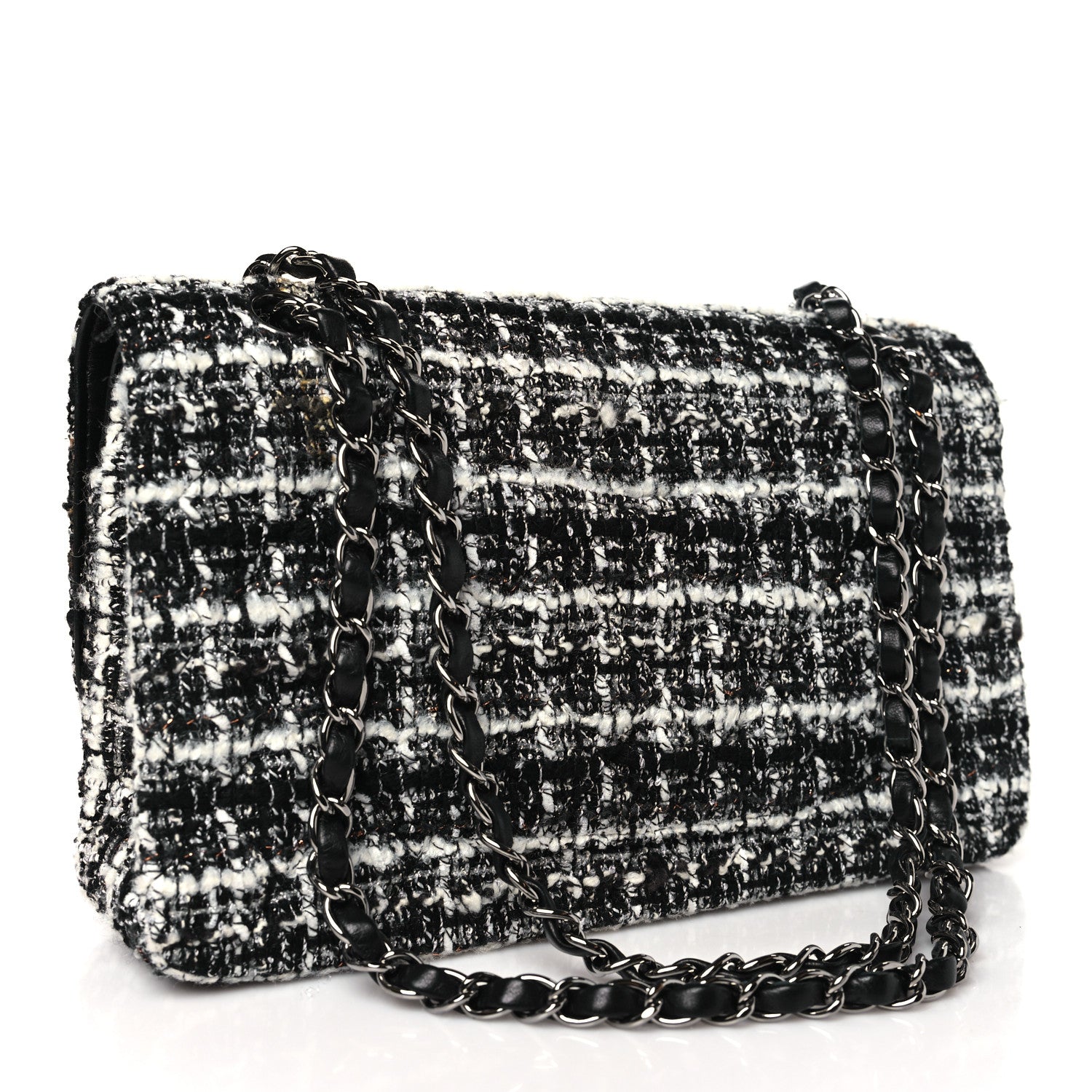 Chanel Tweed Quilted Medium Double Flap Black 3 of 13