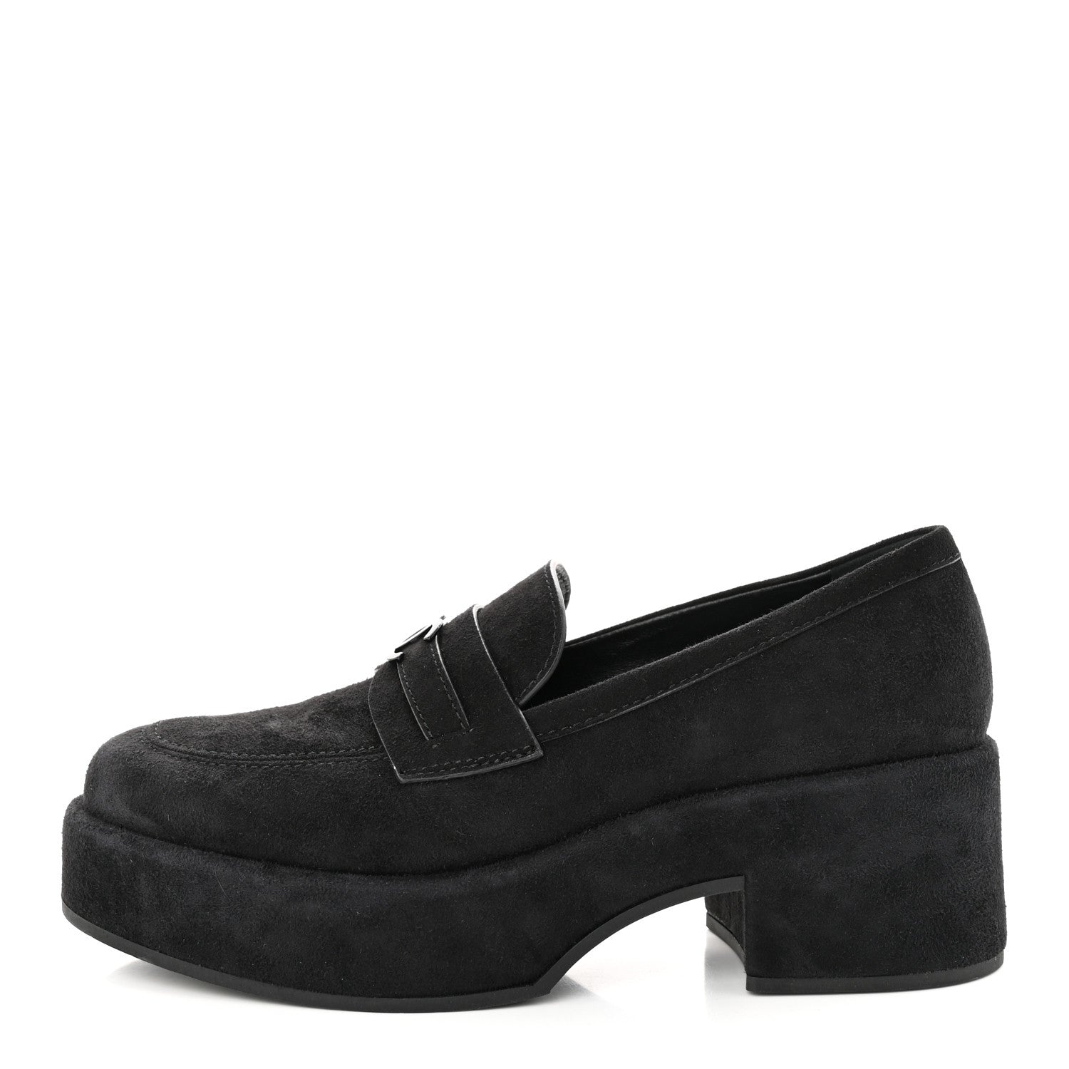 Chanel Suede Kidskin CC Platform Loafers 38.5 Black 1 of 9