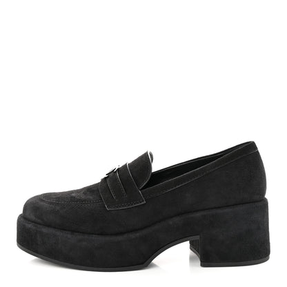 Chanel Suede Kidskin CC Platform Loafers 38.5 Black 1 of 9