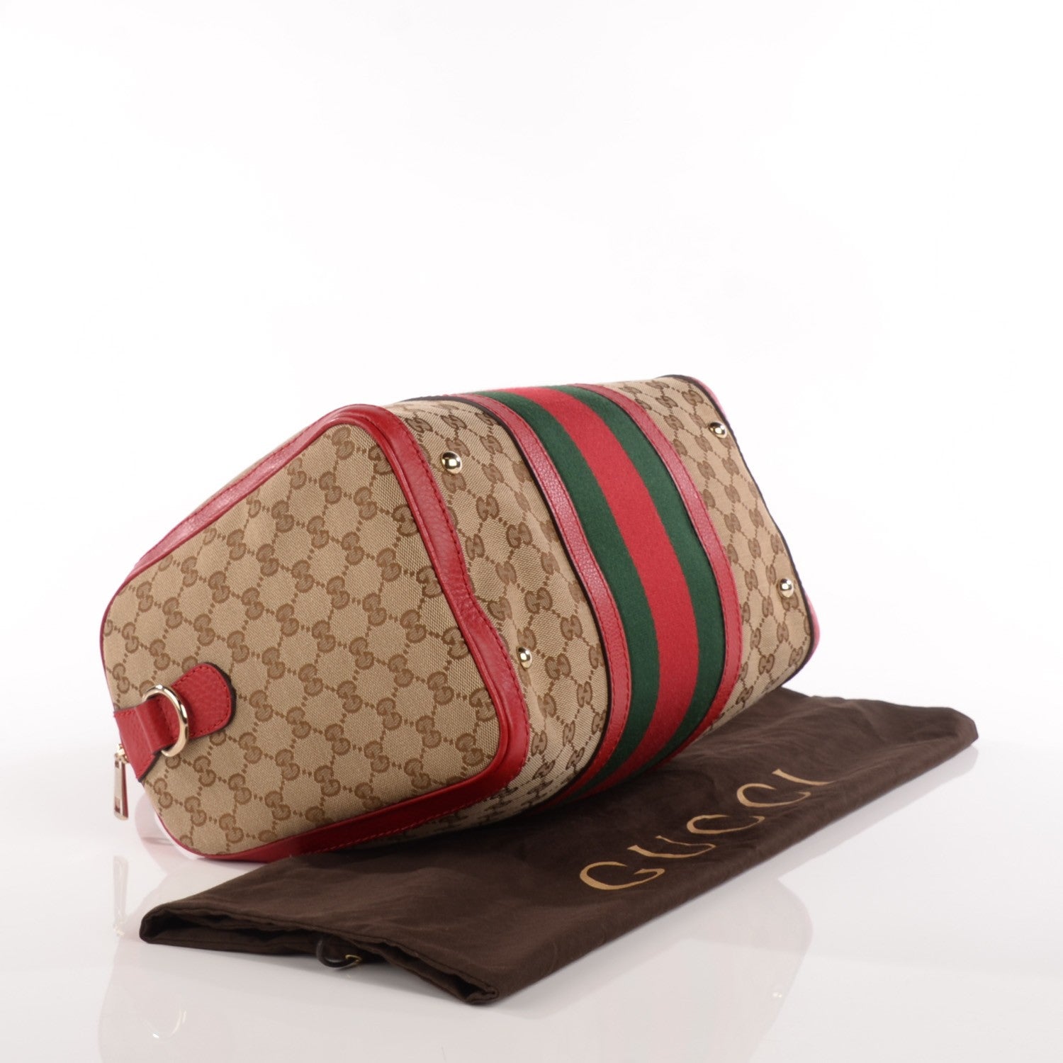 Gucci Monogram Vintage Web Medium Boston Hibiscus Red 4 of 7