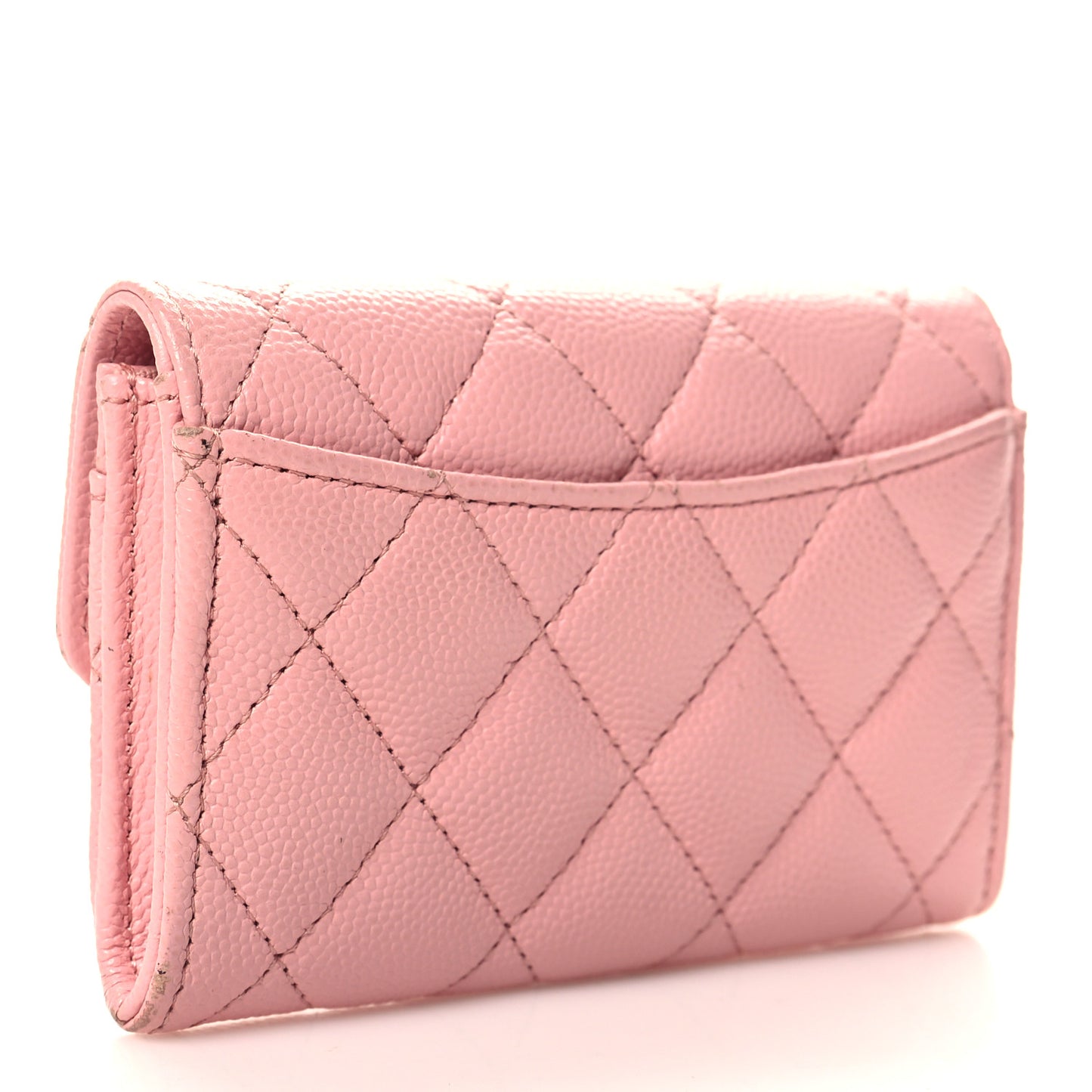 Caviar Quilted Flap Card Holder Wallet Light Pink