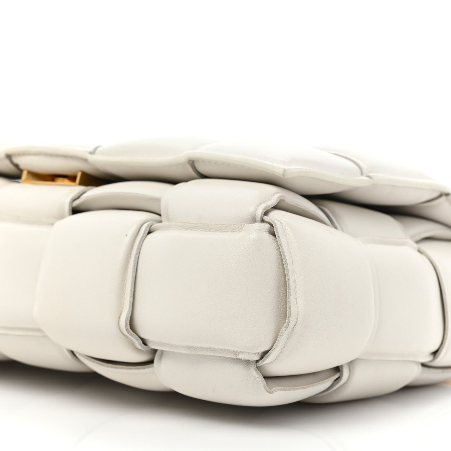 Lambskin Maxi Intreccio Padded Chain Cassette Crossbody Bag White