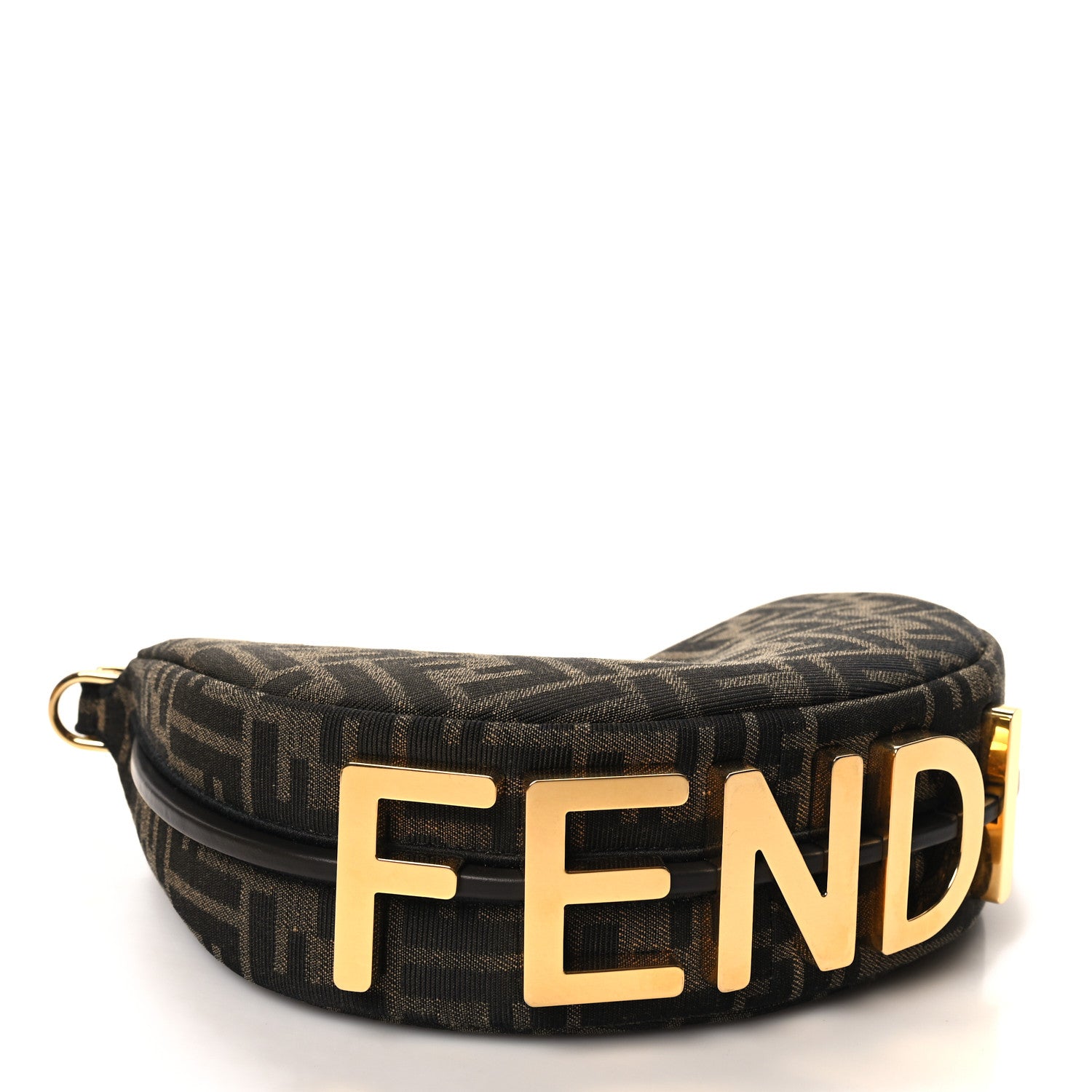 Fendi Fabric Jacquard Vitello Grace FF 1974 Mini Fendigraphy Hobo Bag Tobacco Moro Ebano 4 of 11