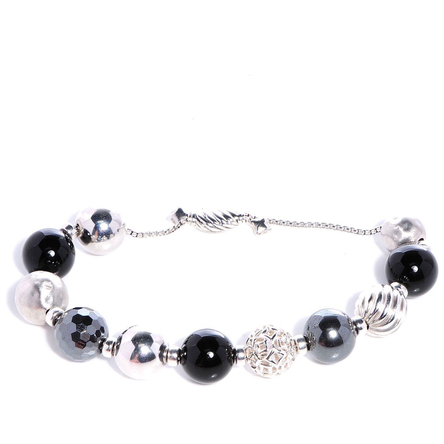 Sterling Silver Black Onyx Hematine 12-14mm Elements Bracelet