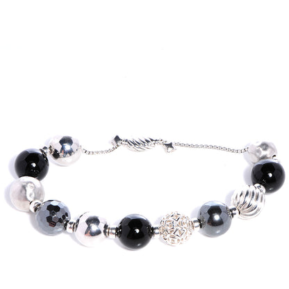 David Yurman Sterling Silver Black Onyx Hematine 12-14mm Elements Bracelet 5 of 6