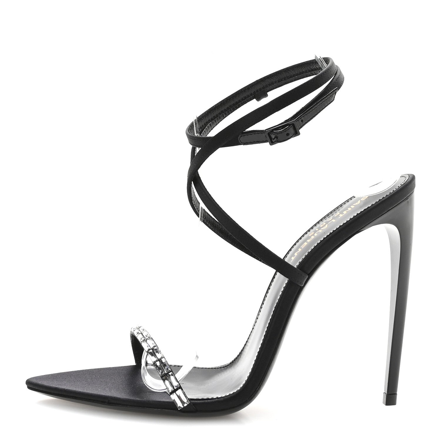 Saint Laurent Crepe Satin Crystal Satine 110 Sandals 38.5 Black 1 of 8