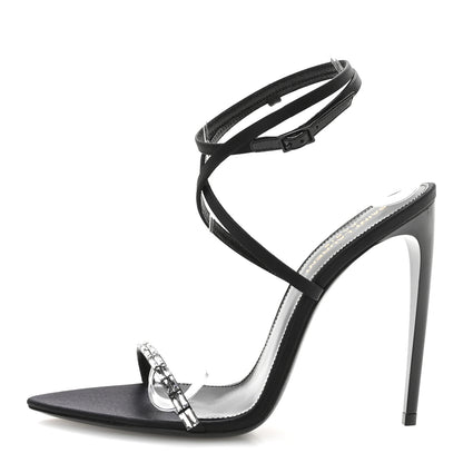 Saint Laurent Crepe Satin Crystal Satine 110 Sandals 38.5 Black 1 of 8