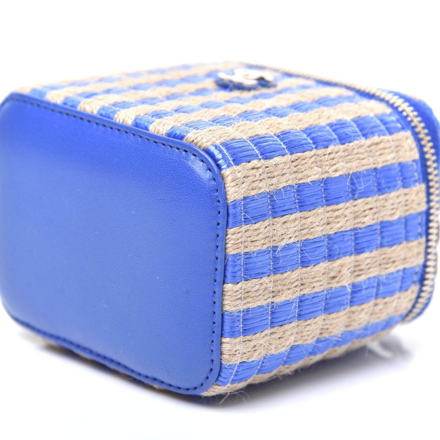 Chanel Raffia Jute Striped Mini Vanity Case With Chain Blue Beige 7 of 14