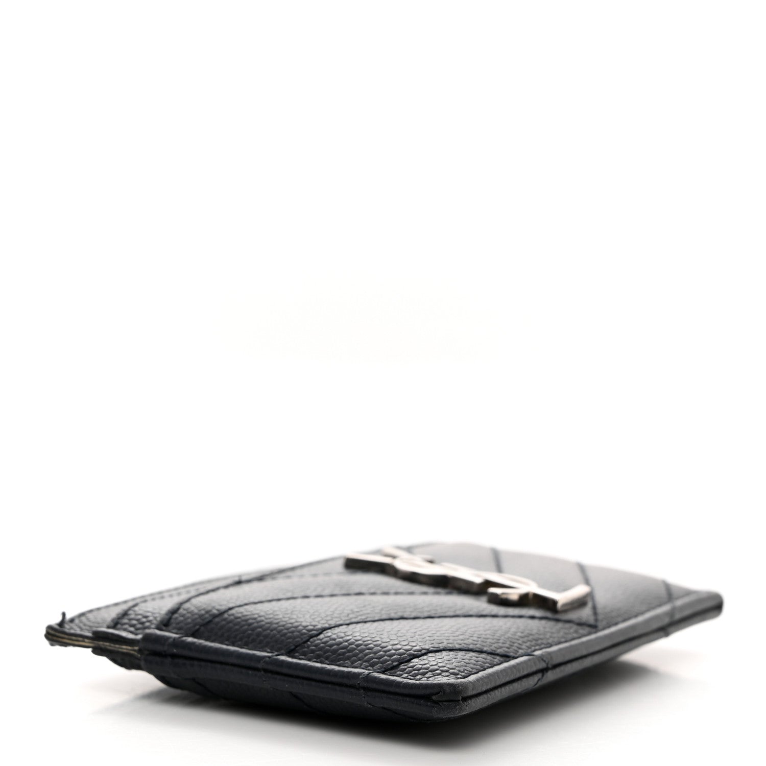 Saint Laurent Grain De Poudre Matelasse Chevron Monogram Credit Card Case Navy 4 of 7