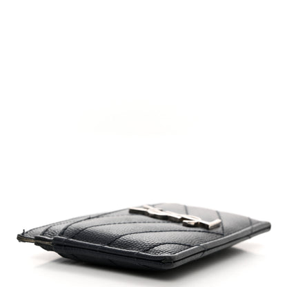 Saint Laurent Grain De Poudre Matelasse Chevron Monogram Credit Card Case Navy 4 of 7