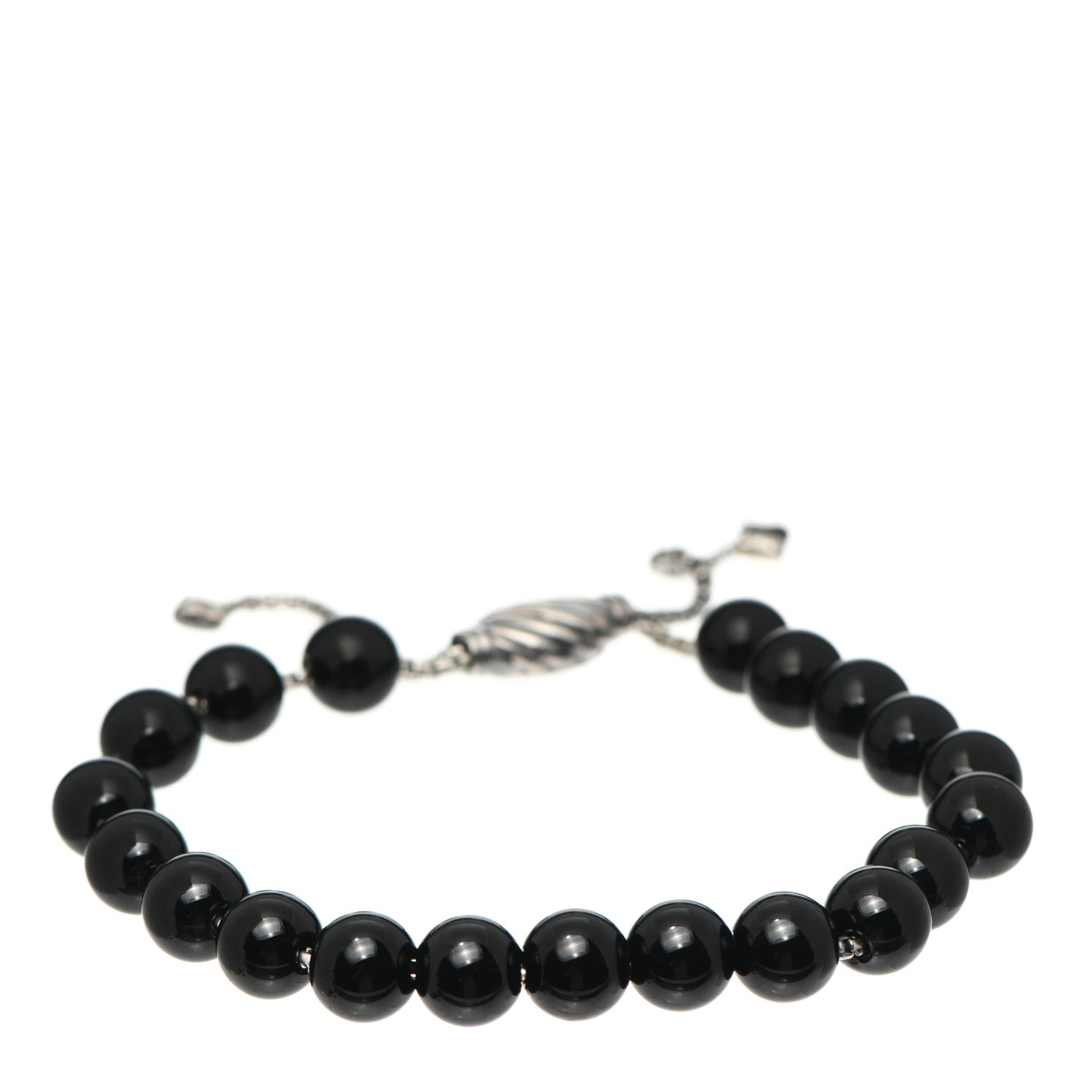 David Yurman Sterling Silver Black Onyx 8mm Spiritual Beads Adjustable Bracelet 1 of 4