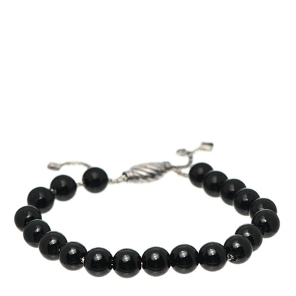 David Yurman Sterling Silver Black Onyx 8mm Spiritual Beads Adjustable Bracelet 1 of 4