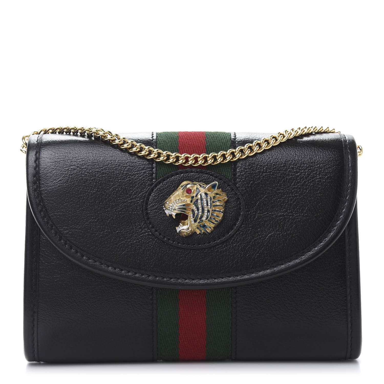 Gucci Textured Calfskin Web Mini Rajah Slim Flap Shoulder Bag Black 1 of 11