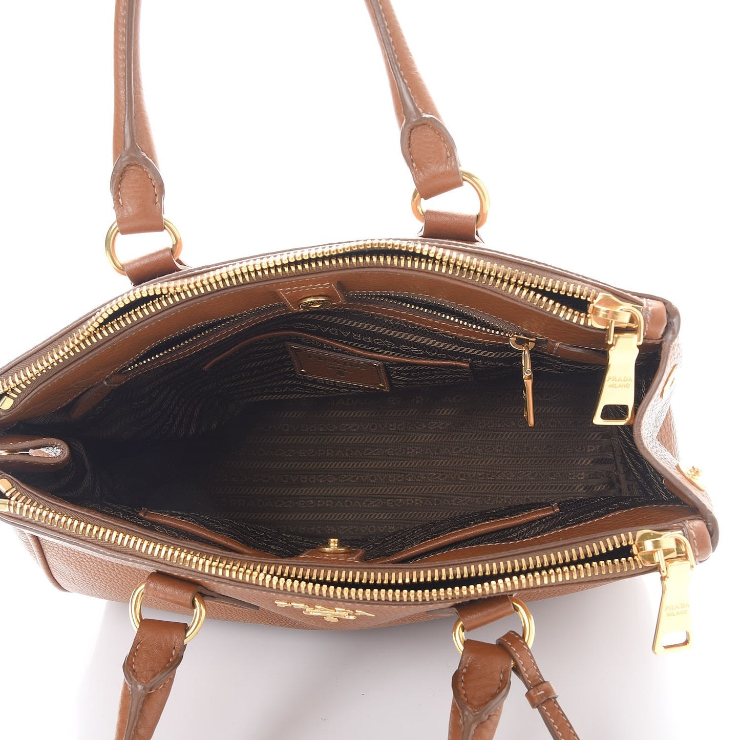 Vitello Daino Large Double Zip Tote Brandy