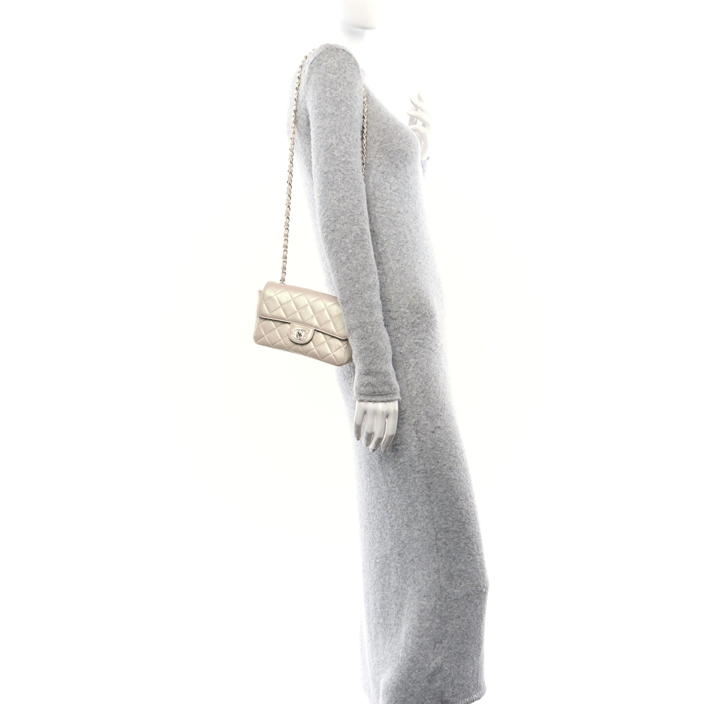 Iridescent Lambskin Quilted Mini Rectangular Flap Ivory