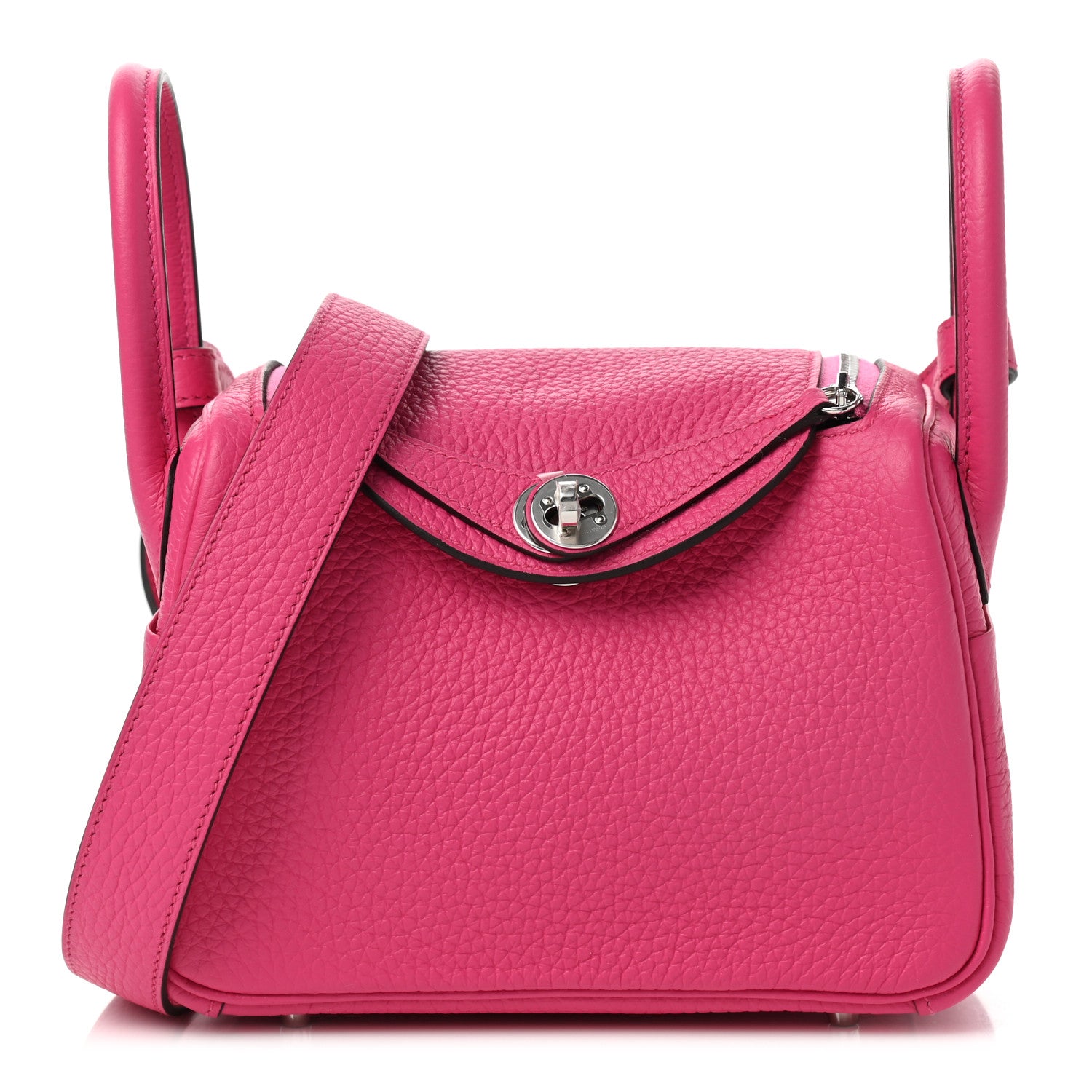 Hermes Taurillon Clemence Mini Lindy 20 Rose Shocking 1 of 8