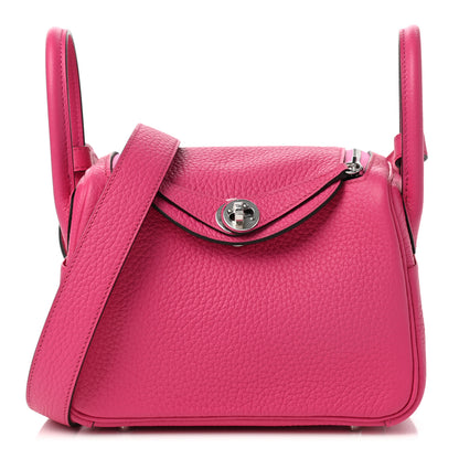 Hermes Taurillon Clemence Mini Lindy 20 Rose Shocking 1 of 8