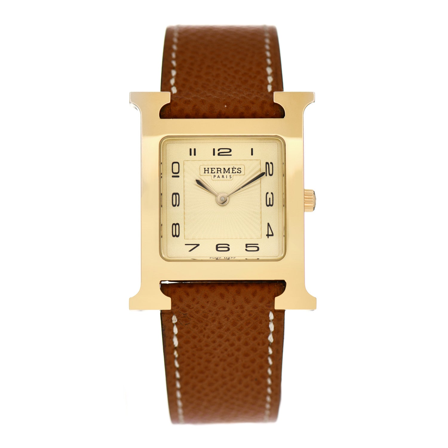 Hermes Stainless Steel Epsom 26mm Heure H Hour Quartz Watch Gold 1 of 5