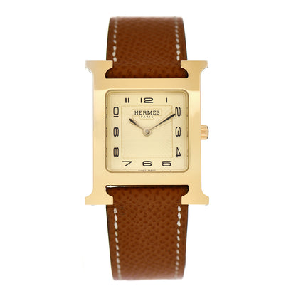 Hermes Stainless Steel Epsom 26mm Heure H Hour Quartz Watch Gold 1 of 5