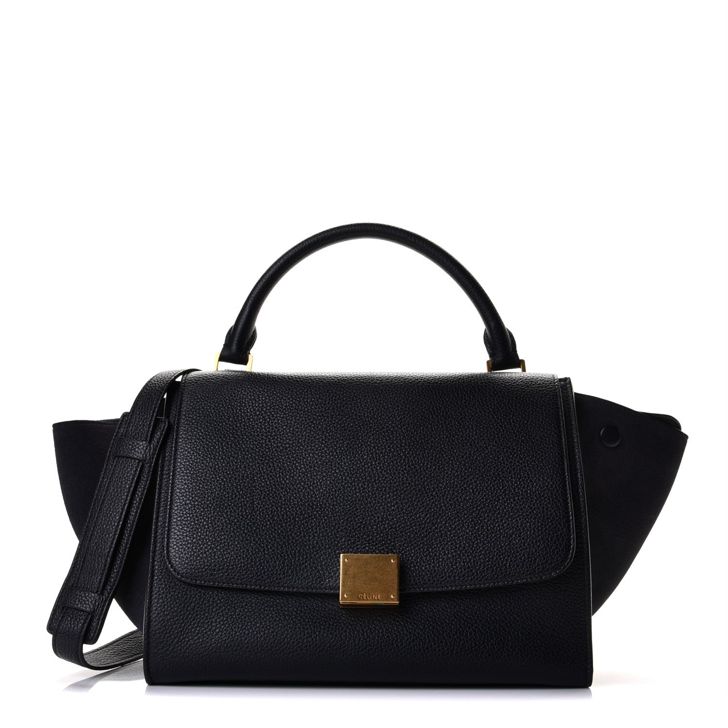 Celine Drummed Calfskin Suede Small Trapeze Navy 1 of 10