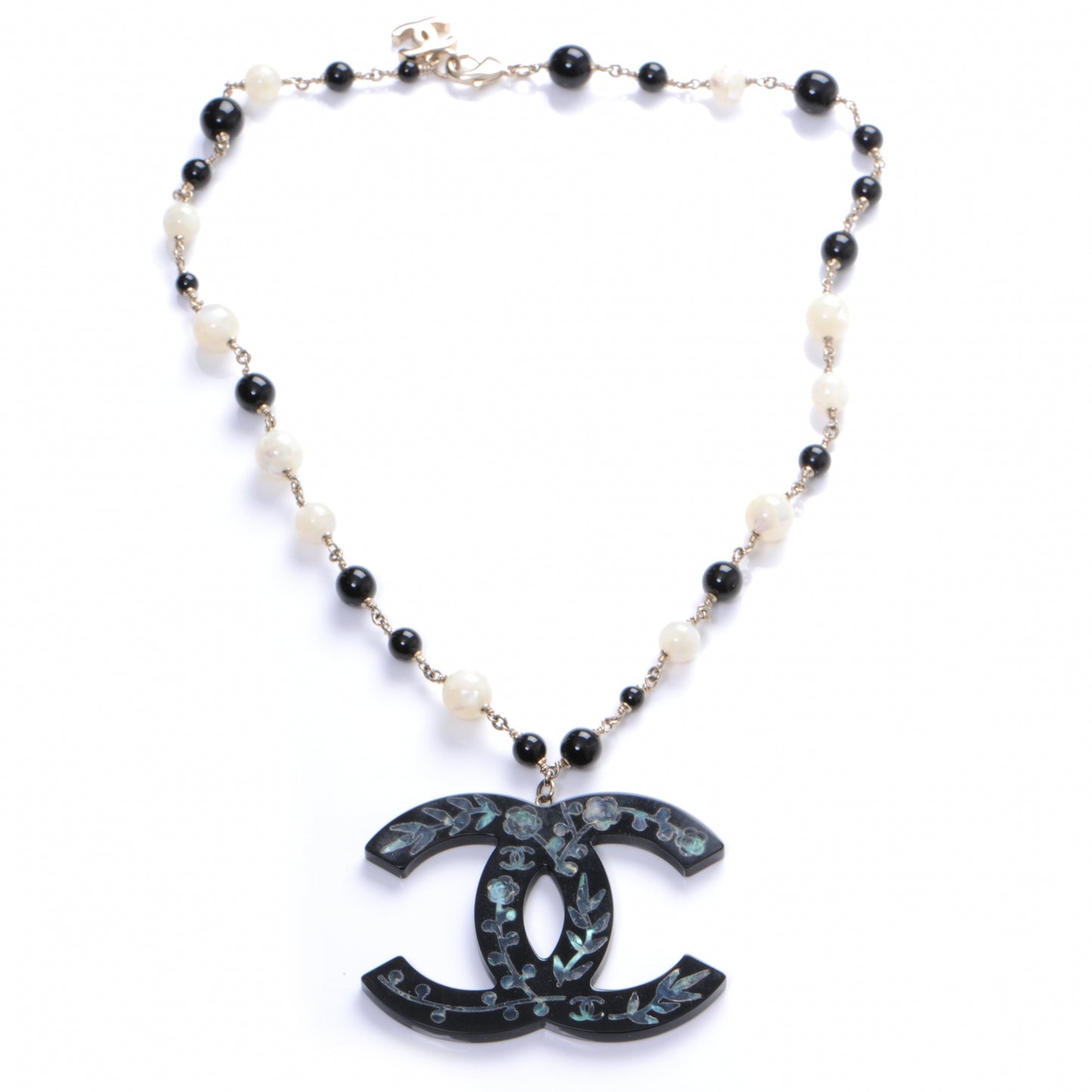 Beaded Mother of Pearl Oversized CC Necklace