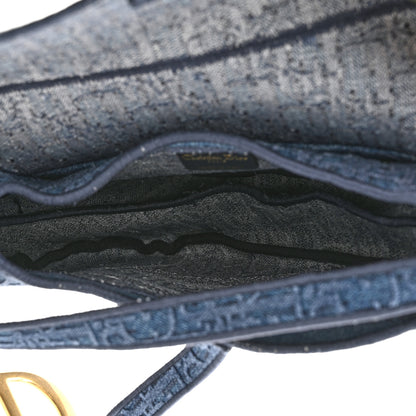 Christian Dior Oblique Embroidered Saddle Bag Denim Blue 5 of 10