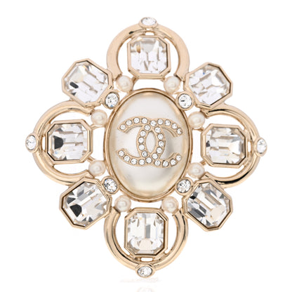 Chanel Pearl Crystal CC Brooch Pearly White Gold 1 of 5