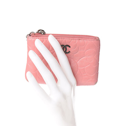 Chanel Lambskin Camellia Embossed Key Holder Case Pink 2 of 13