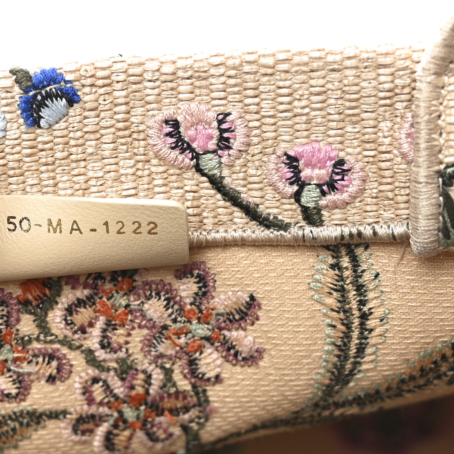 Raffia Embroidered Petites Fleurs Medium Book Tote Natural