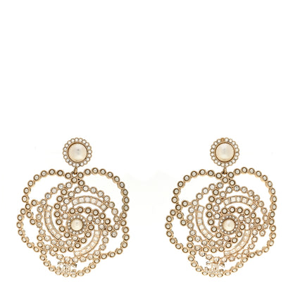 Chanel Pearl Crystal Lace Camellia Earrings Gold 1 of 4