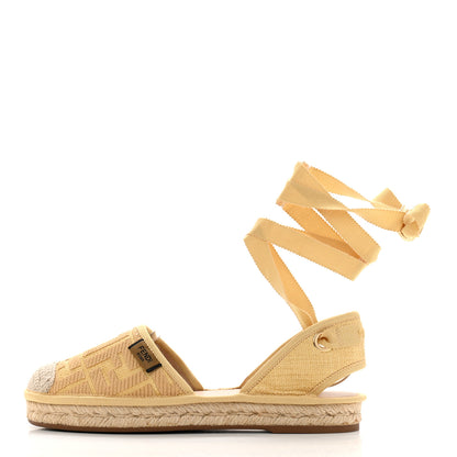 Fendi Raffia FF Embroidered Roma Ankle Wrap Espadrille Wedges 35 Natural 1 of 10