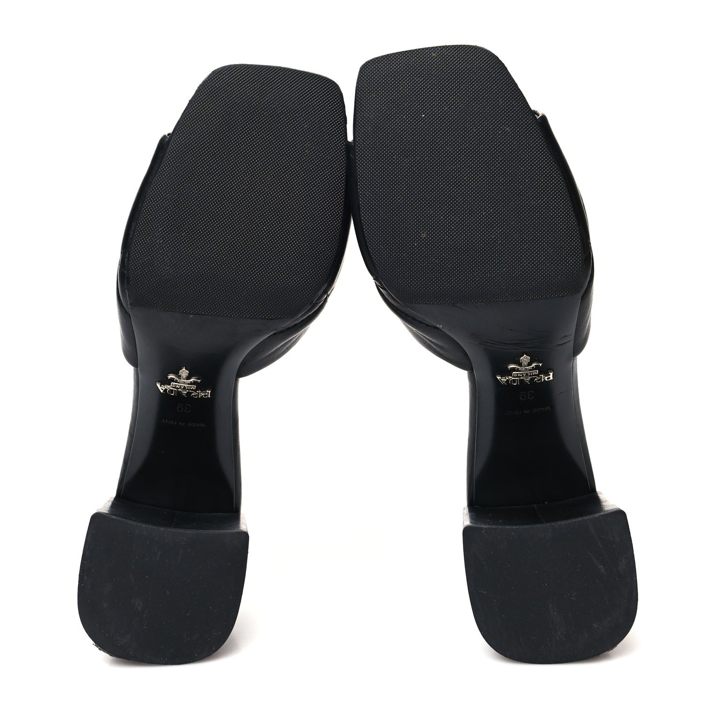 Nappa Logo Quilted 65mm Block Heel Slide Sandals 39 Black