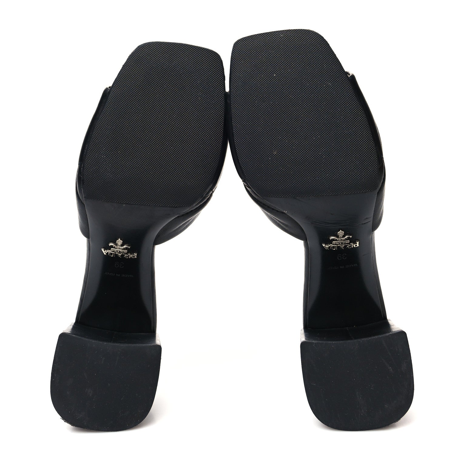 Prada Nappa Logo Quilted 65mm Block Heel Slide Sandals 39 Black 5 of 9
